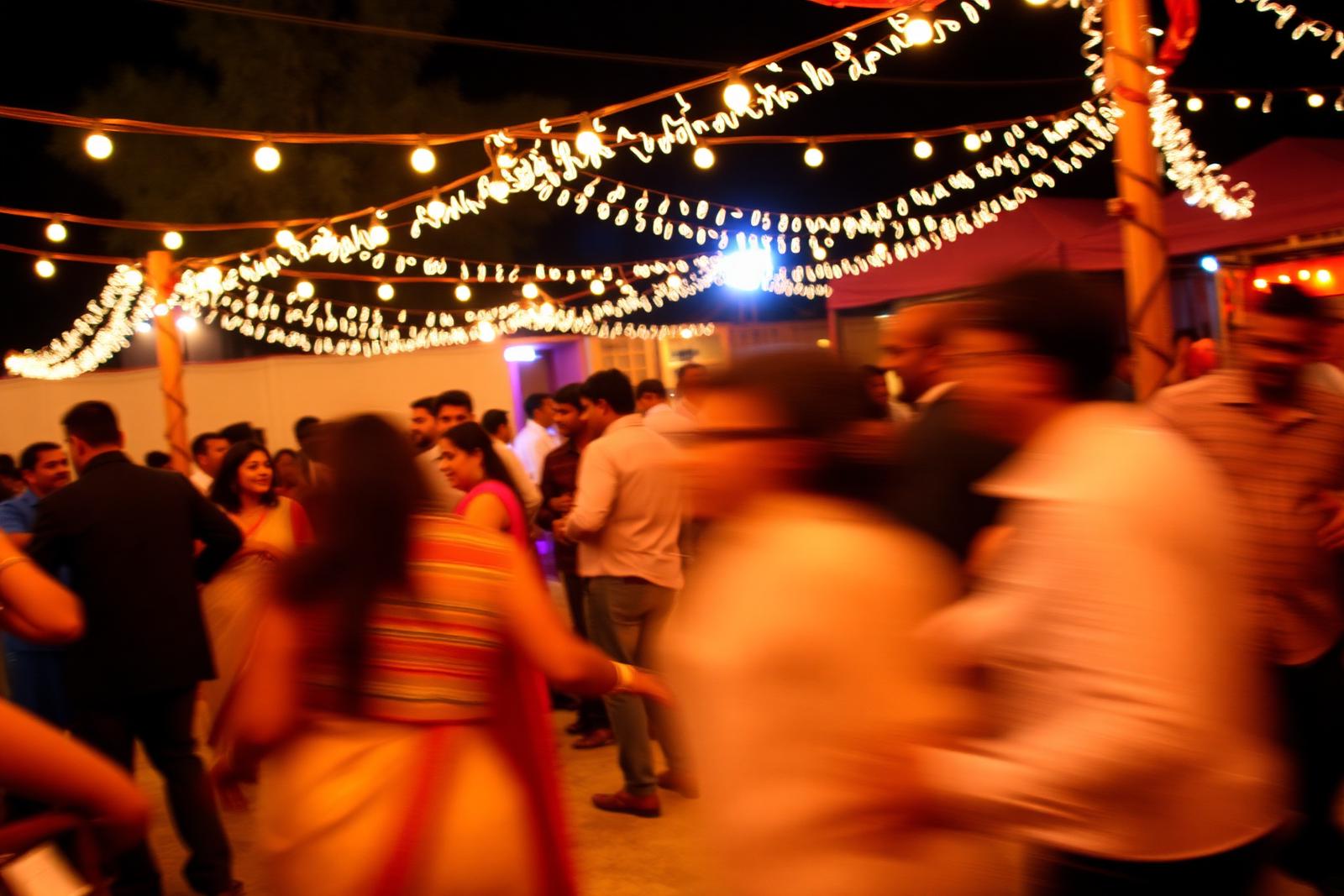 Evening celebration with string lights