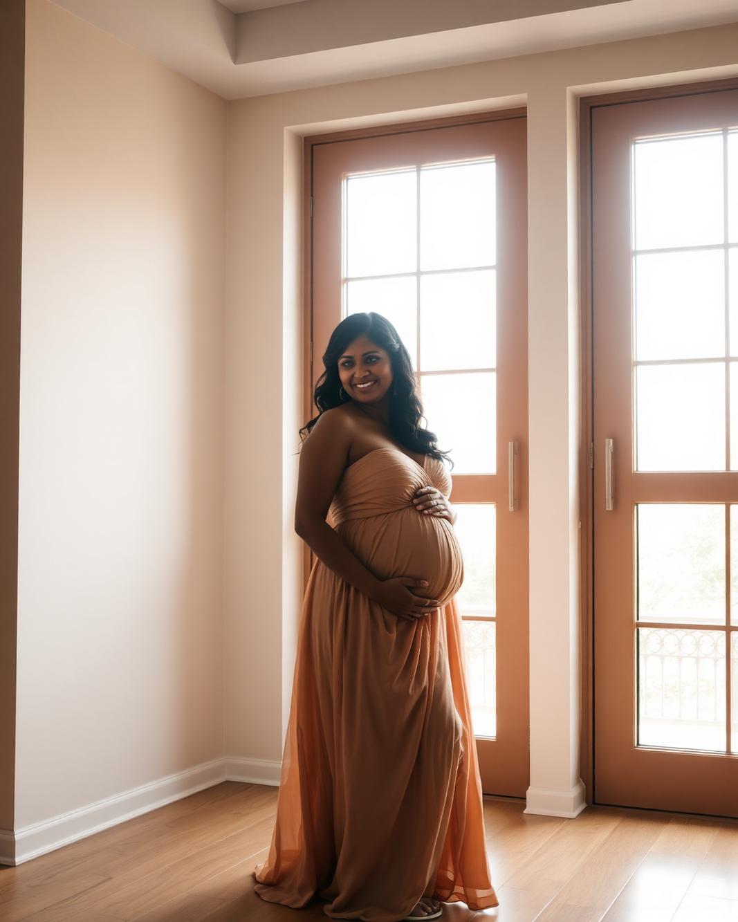 Elegant maternity portrait in soft window light