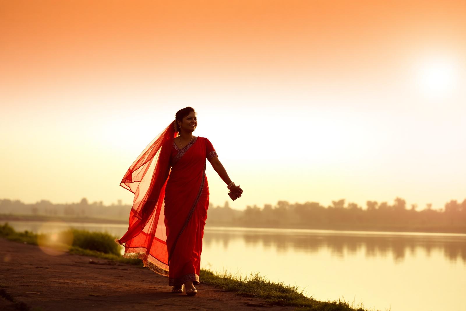 Pre-wedding shoot beside a lake at sunset
